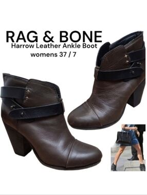 Rag & Bone Women Harrow Boots brown black stud strap leather heel ankle boots 7